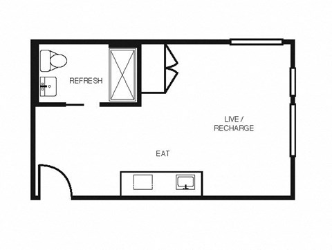 Floor plan for studio, 1 bath, 368 sqft